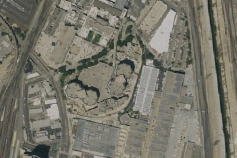 Fotografía aérea del complejo de cárceles del centro de Los Ángeles y las calles cercanas.