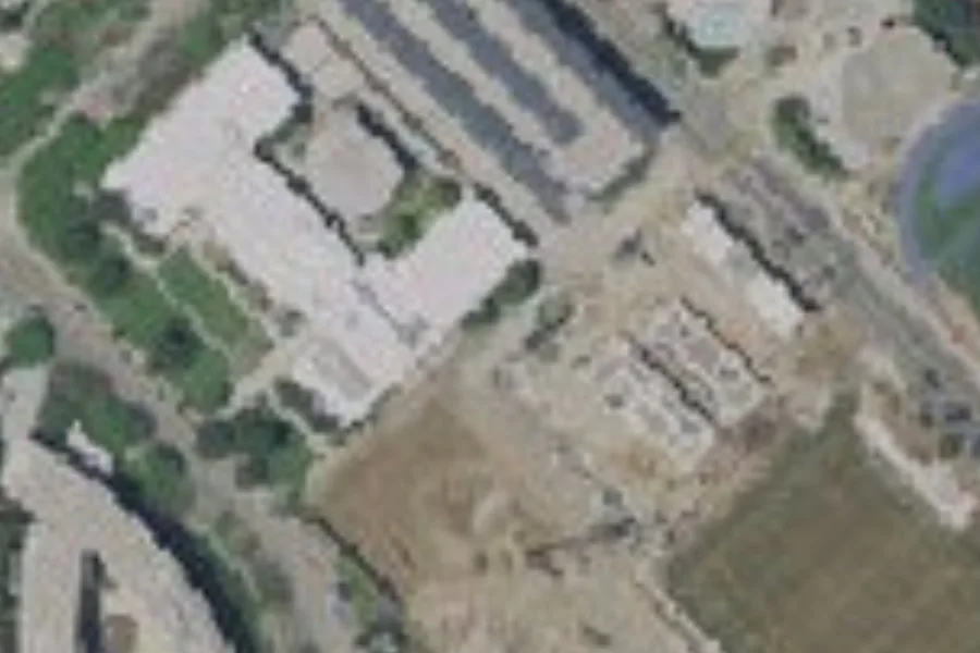 Fotografía aérea de archivo de el complejo de seguridad pública de Santa Mónica y las calles cercanas.